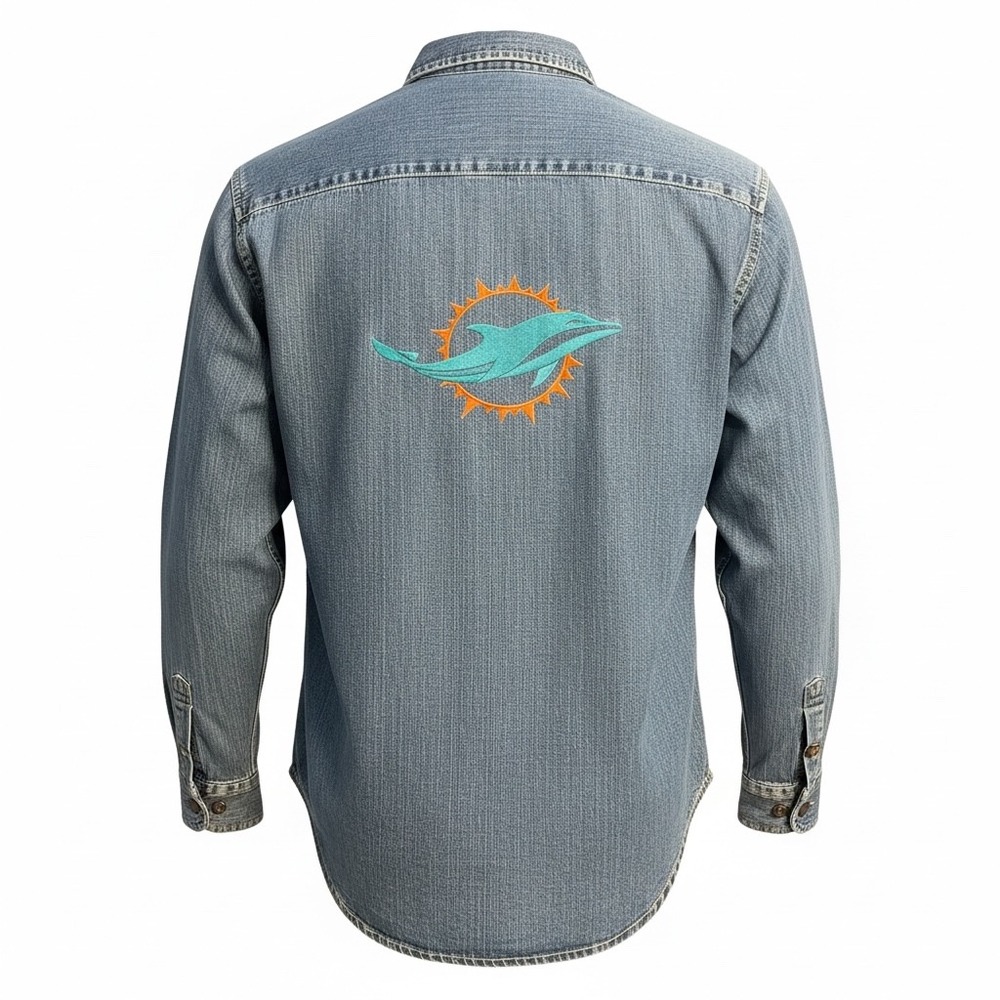 Wrangler Boys XL 14/16 Denim Button Down‎ Shirt Miami Dolphins NFL Long Sleeve